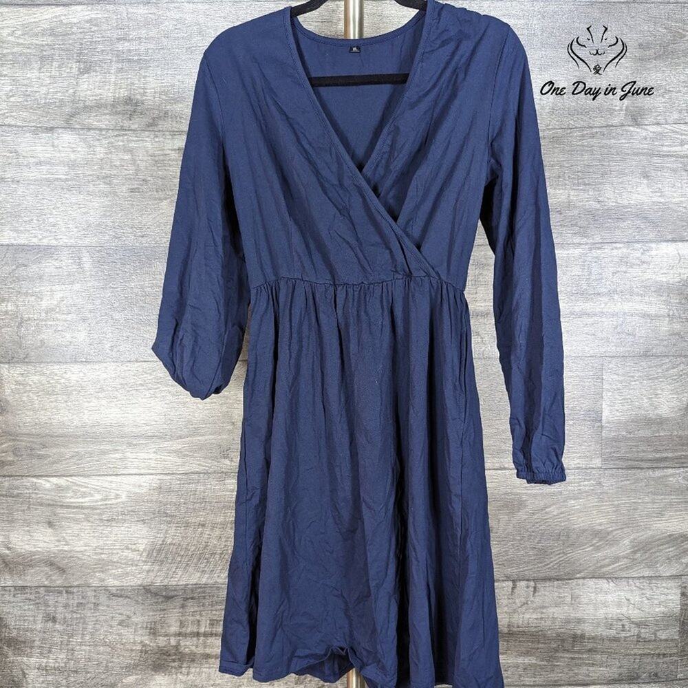 Amzbrly Cross Front V Neck Long Sleeve Mini Dress Size XL